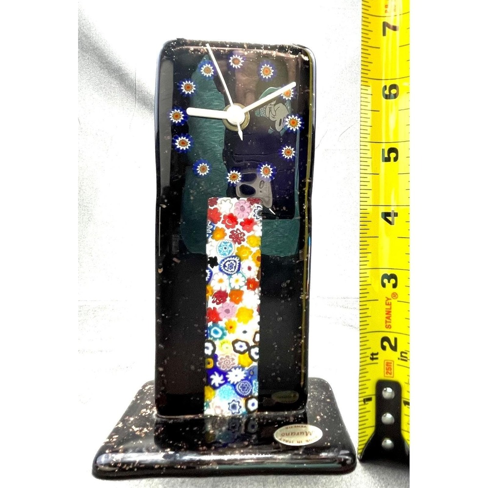 Murano Millefiori Aventurine Art Glass Mantel Clock German UTS 7" Italy VTG - Picture 5 of 7